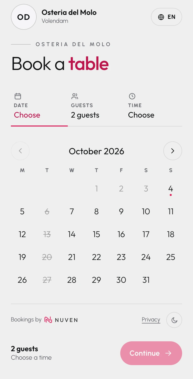 NUVEN Bookings: Reservas para restaurantes