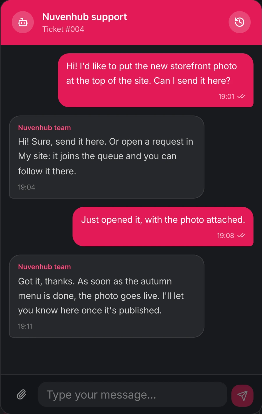 The support chat, in the dashboard