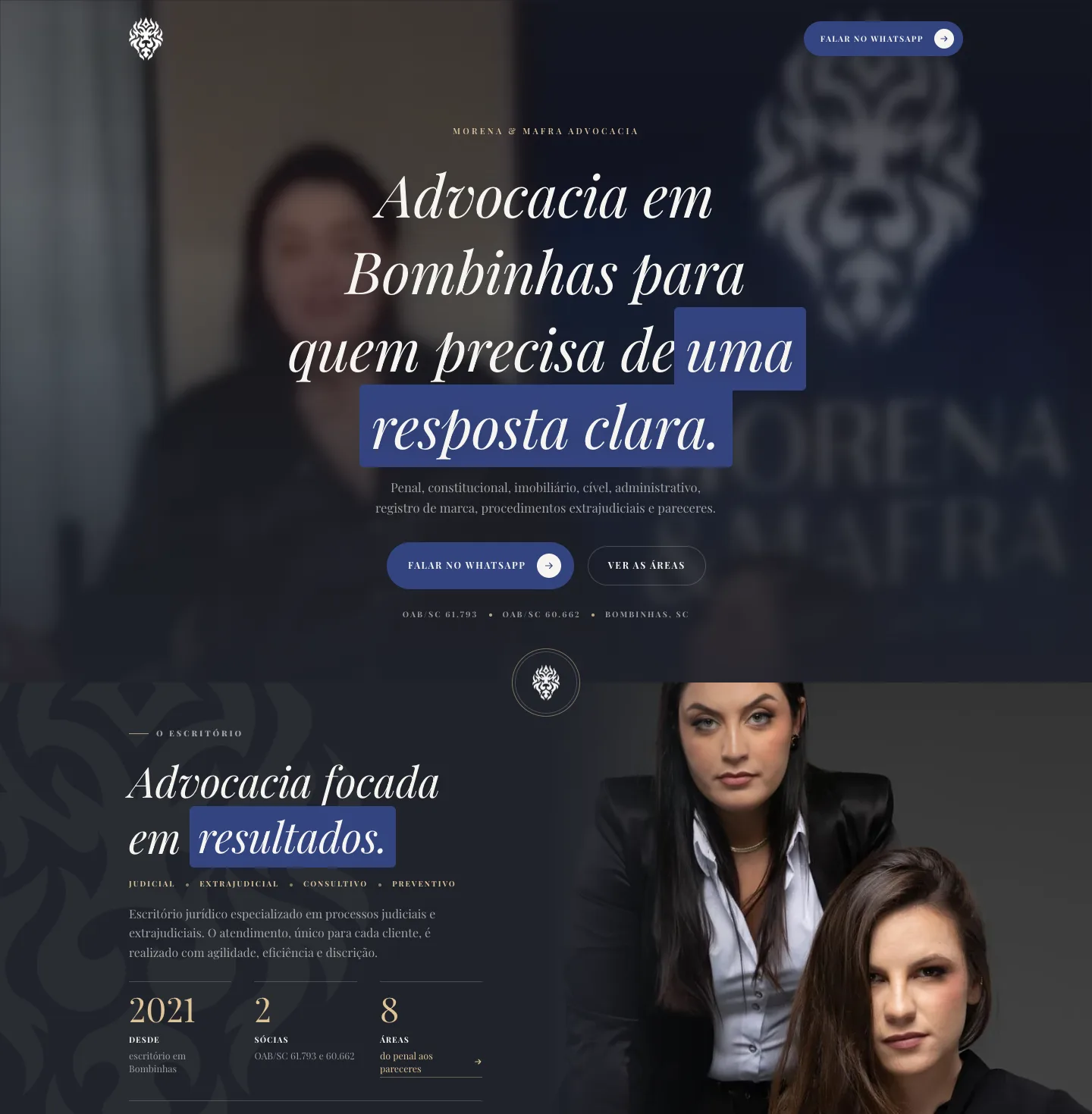 Página inicial do site da Morena & Mafra Advocacia