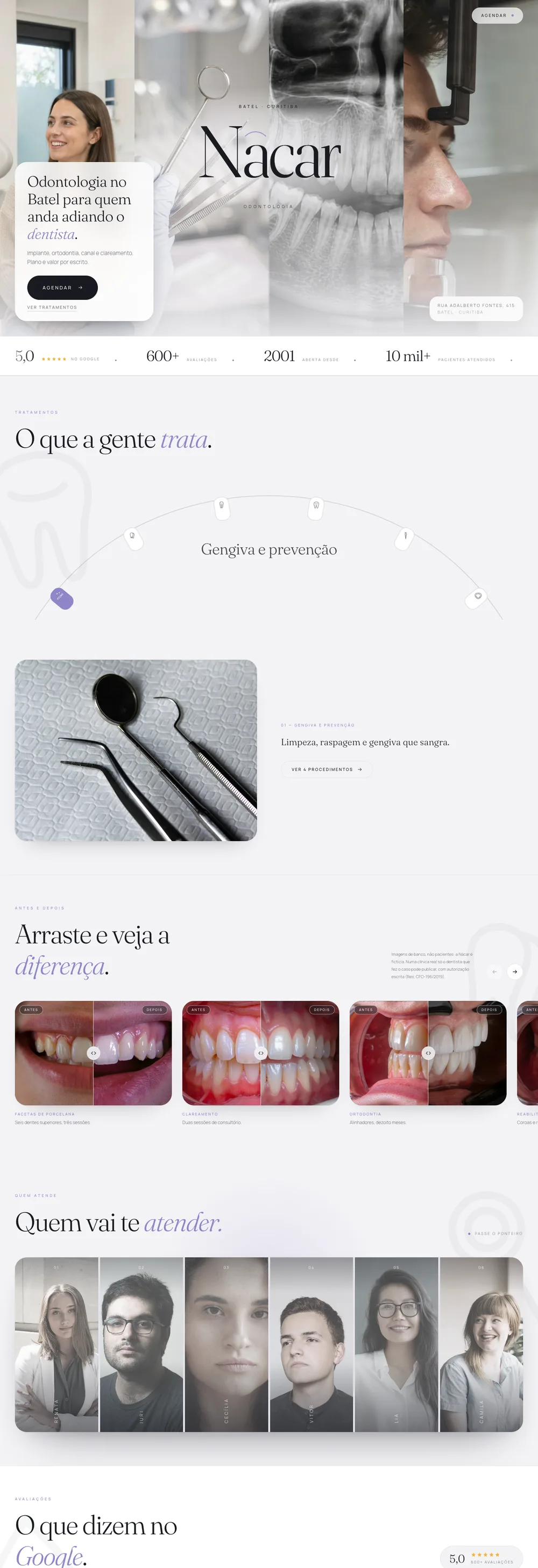 Nácar Odontologia, modelo de site para dentista